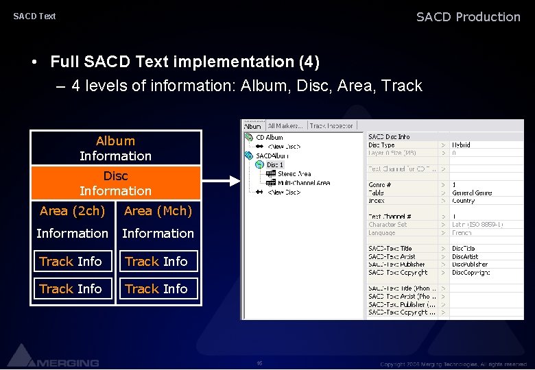 SACD Production SACD Text • Full SACD Text implementation (4) – 4 levels of