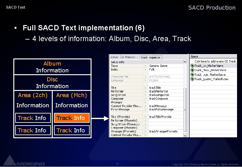 SACD Production SACD Text • Full SACD Text implementation (6) – 4 levels of