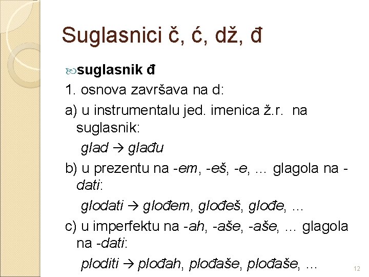 Suglasnici č, ć, dž, đ suglasnik đ 1. osnova završava na d: a) u