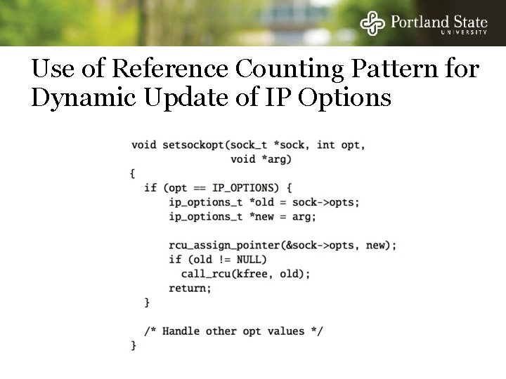 Use of Reference Counting Pattern for Dynamic Update of IP Options 