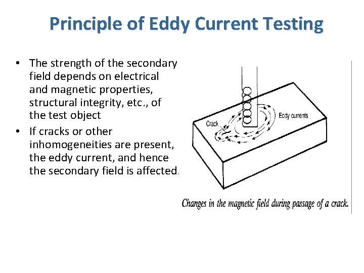 Principle of Eddy Current Testing • The strength of the secondary field depends on