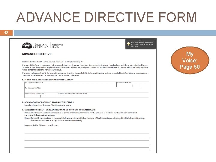 ADVANCE DIRECTIVE FORM 42 My Voice: Page 50 