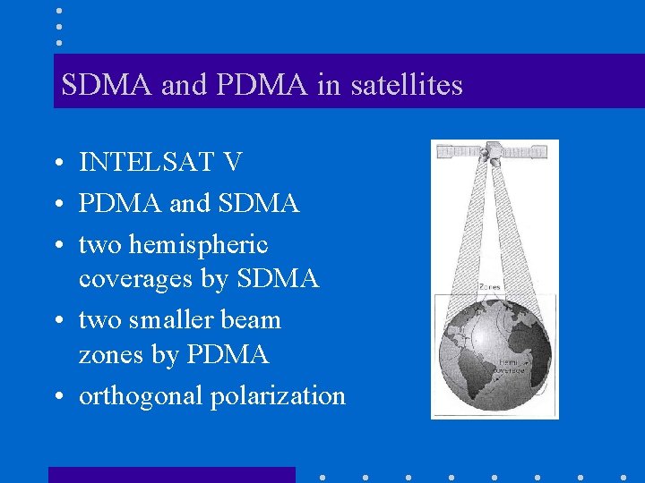 SDMA and PDMA in satellites • INTELSAT V • PDMA and SDMA • two