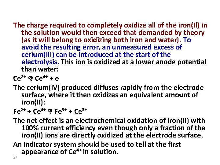 The charge required to completely oxidize all of the iron(Il) in the solution would