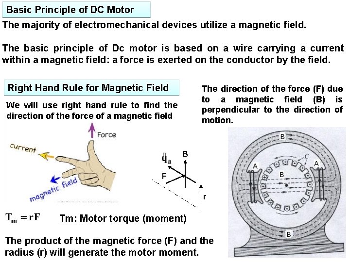 Basic Principle of DC Motor The majority of electromechanical devices utilize a magnetic field.