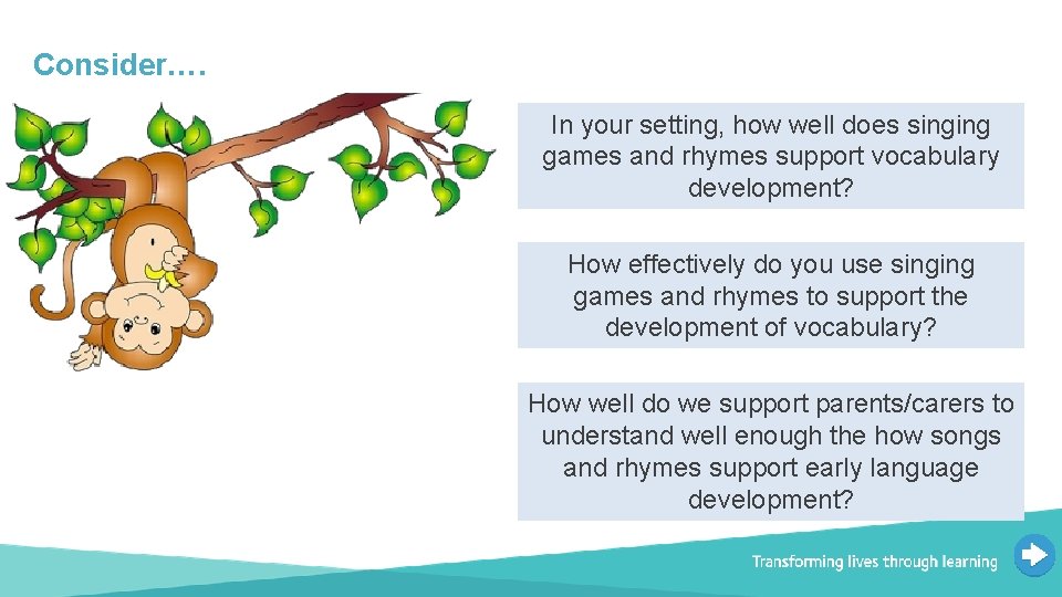 Consider…. In your setting, how well does singing games and rhymes support vocabulary development?