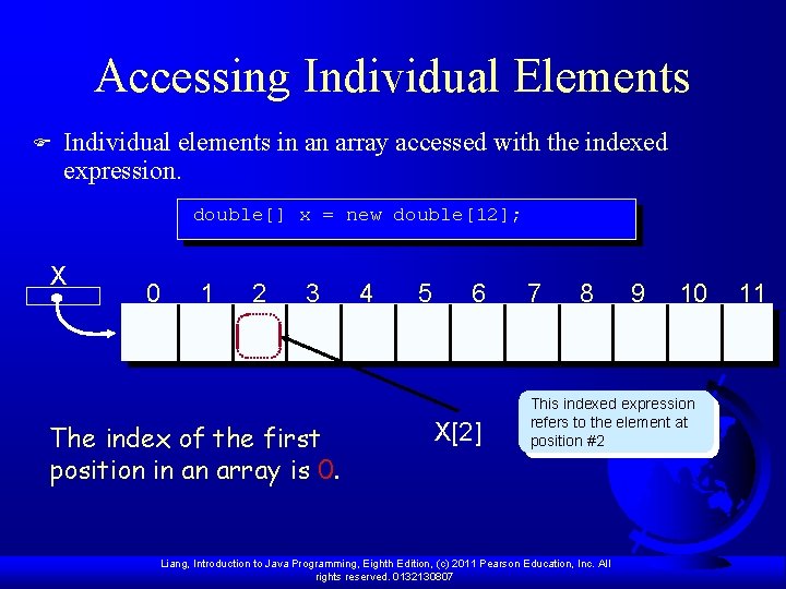 Accessing Individual Elements F Individual elements in an array accessed with the indexed expression.