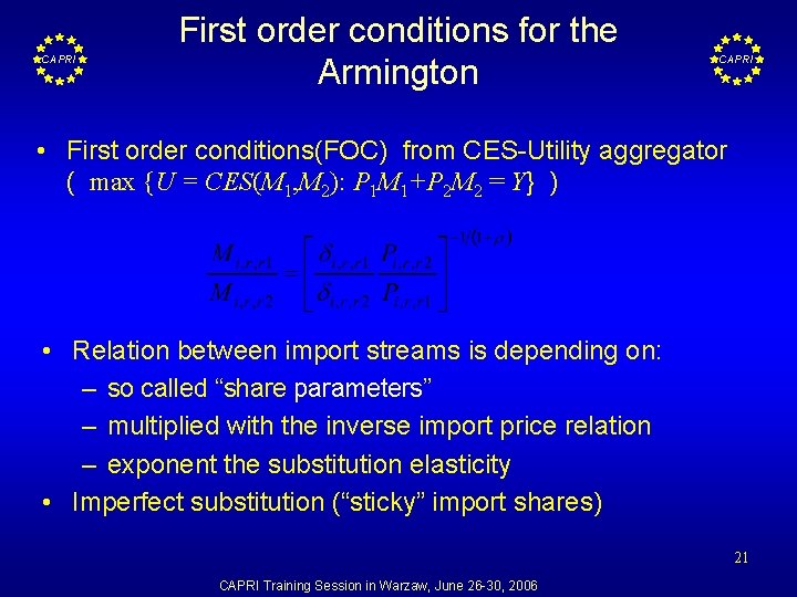 CAPRI First order conditions for the Armington CAPRI • First order conditions(FOC) from CES-Utility