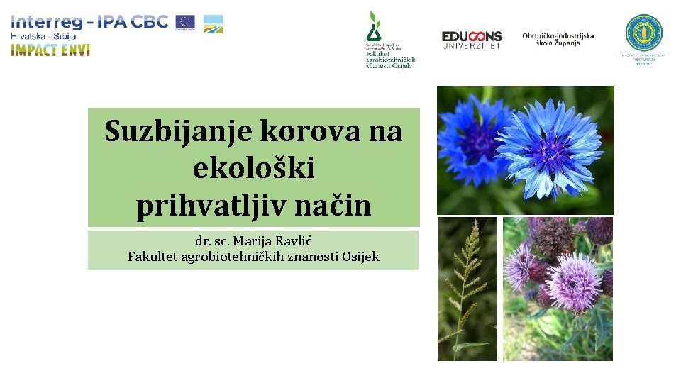 Suzbijanje korova na ekološki prihvatljiv način dr. sc. Marija Ravlić Fakultet agrobiotehničkih znanosti Osijek
