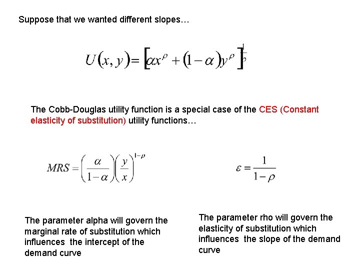 Suppose that we wanted different slopes… The Cobb-Douglas utility function is a special case