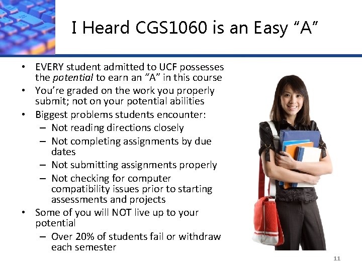 I Heard CGS 1060 is an Easy “A” • EVERY student admitted to UCF