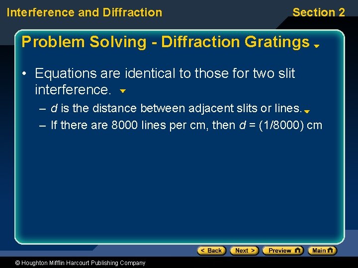 Interference and Diffraction Section 2 Problem Solving - Diffraction Gratings • Equations are identical