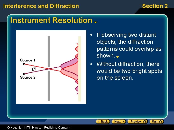 Interference and Diffraction Section 2 Instrument Resolution • If observing two distant objects, the