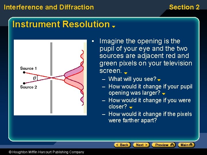Interference and Diffraction Section 2 Instrument Resolution • Imagine the opening is the pupil