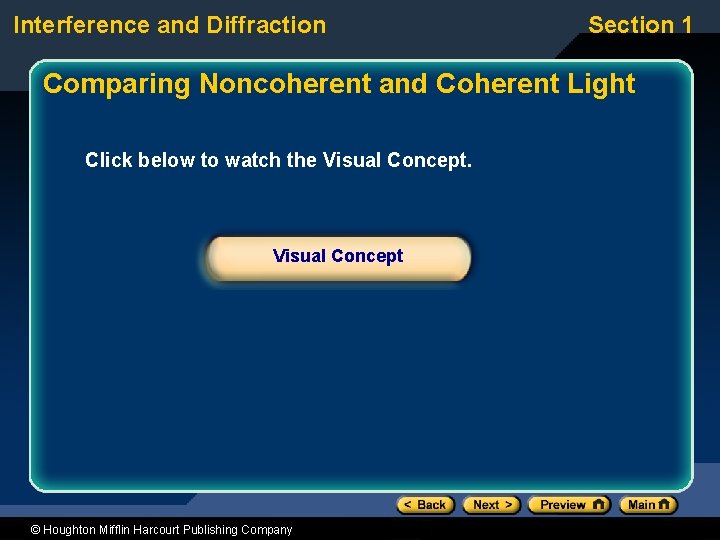 Interference and Diffraction Section 1 Comparing Noncoherent and Coherent Light Click below to watch