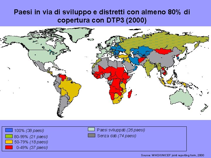 Paesi in via di sviluppo e distretti con almeno 80% di copertura con DTP