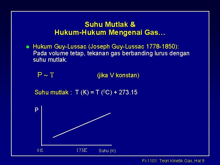 Suhu Mutlak & Hukum-Hukum Mengenai Gas… l Hukum Guy-Lussac (Joseph Guy-Lussac 1778 -1850): Pada