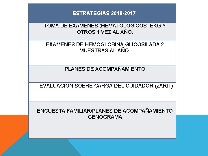  ESTRATEGIAS 2016 -2017 TOMA DE EXAMENES (HEMATOLOGICOS- EKG Y OTROS 1 VEZ AL