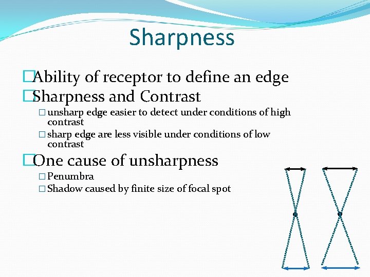 Sharpness �Ability of receptor to define an edge �Sharpness and Contrast � unsharp edge