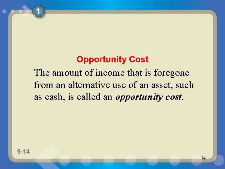 1 Opportunity Cost The amount of income that is foregone from an alternative use