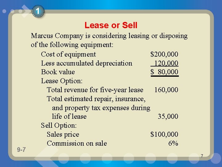 1 Lease or Sell 9 -7 1 -7 Marcus Company is considering leasing or