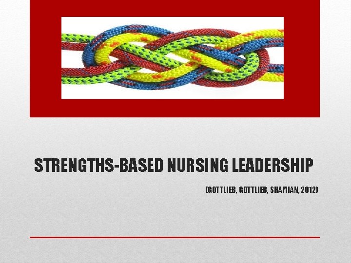 STRENGTHS-BASED NURSING LEADERSHIP (GOTTLIEB, SHAMIAN, 2012) 