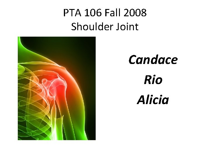 PTA 106 Fall 2008 Shoulder Joint Candace Rio Alicia 