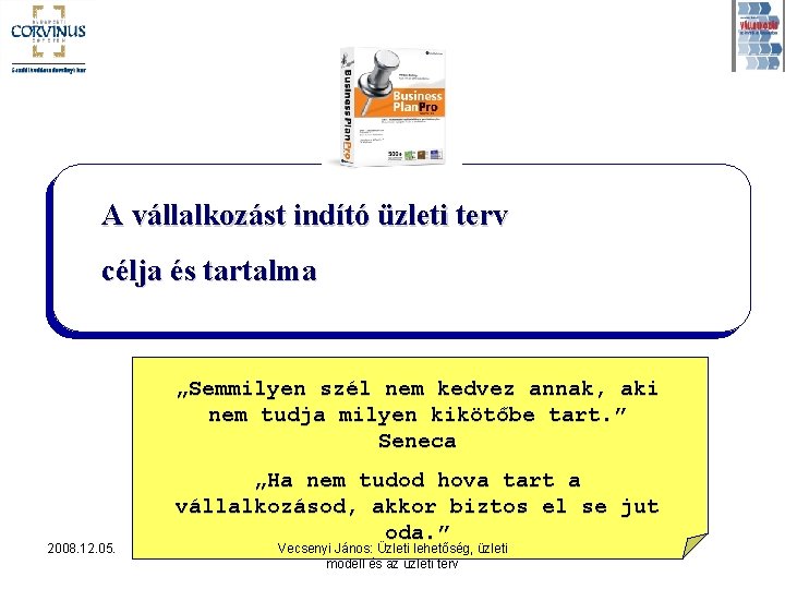 A vállalkozást indító üzleti terv célja és tartalma „Semmilyen szél nem kedvez annak, aki
