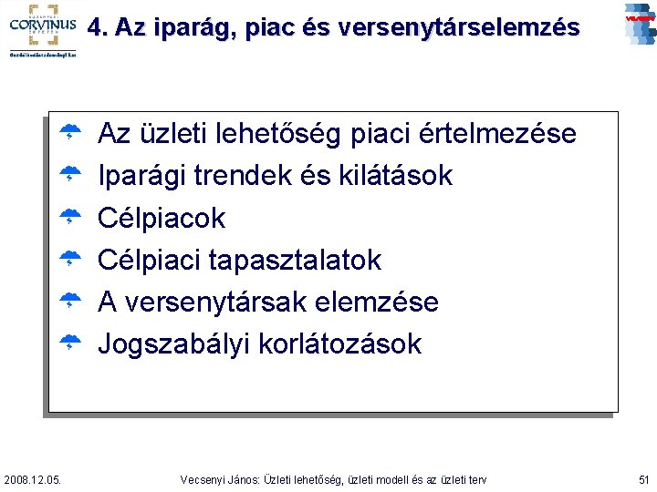 4. Az iparág, piac és versenytárselemzés Ü Ü Ü 2008. 12. 05. Az üzleti