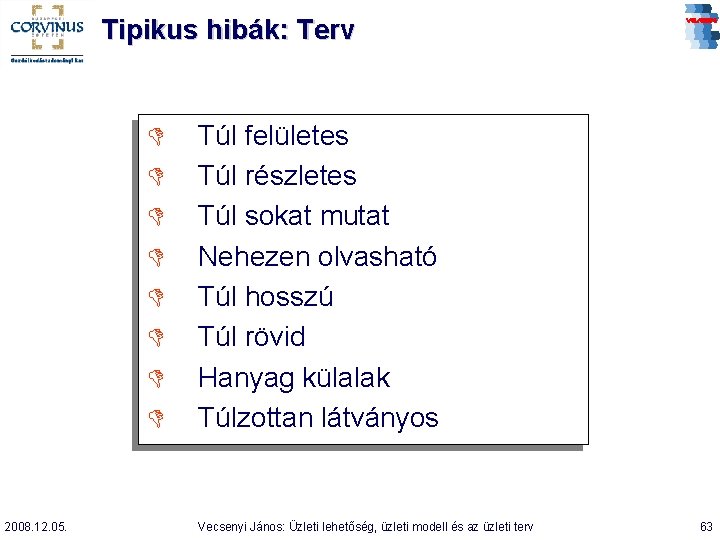 Tipikus hibák: Terv D D D D 2008. 12. 05. Túl felületes Túl részletes