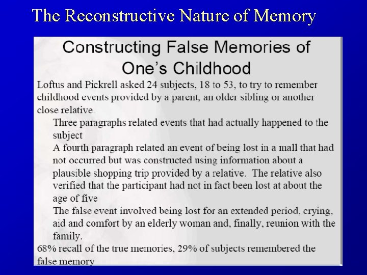 The Reconstructive Nature of Memory • Loftus 