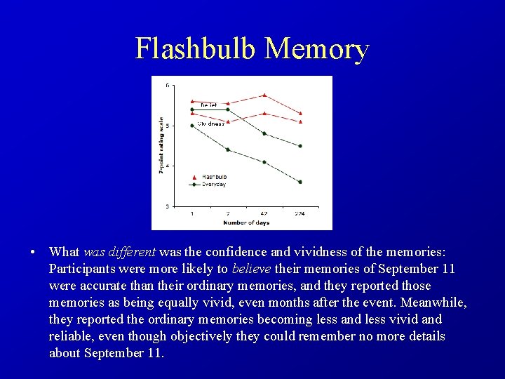 Flashbulb Memory • What was different was the confidence and vividness of the memories:
