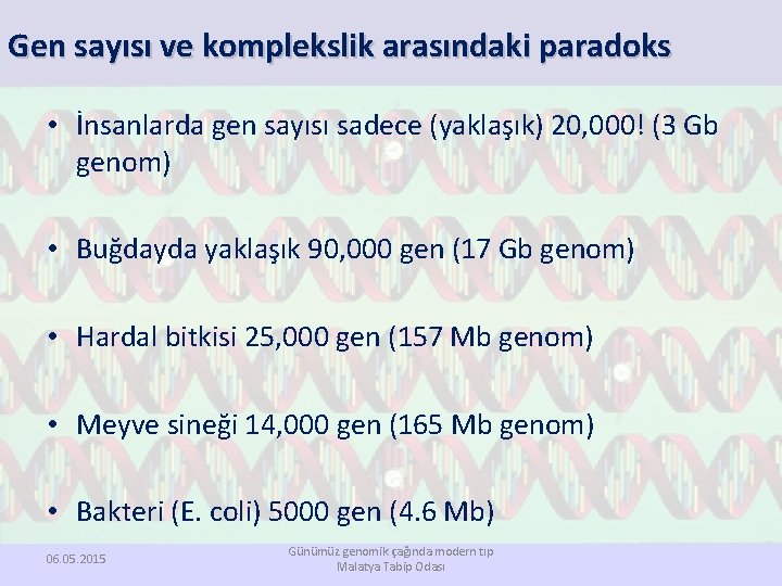 Gen sayısı ve komplekslik arasındaki paradoks • İnsanlarda gen sayısı sadece (yaklaşık) 20, 000!