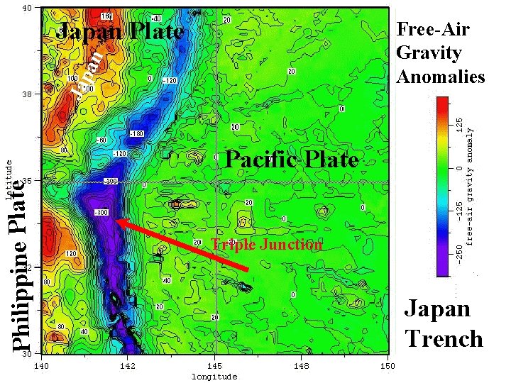 Japan Plate J ap an Free-Air Gravity Anomalies Philippine Plate Pacific Plate Triple Junction