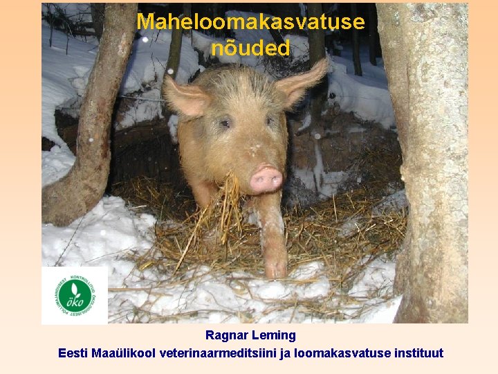 Maheloomakasvatuse nõuded Ragnar Leming Eesti Maaülikool veterinaarmeditsiini ja loomakasvatuse instituut 