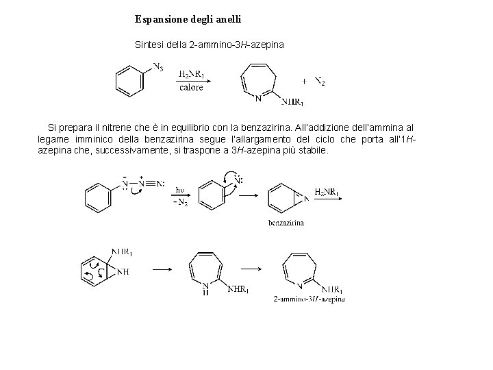 Espansione degli anelli Sintesi della 2 -ammino-3 H-azepina Si prepara il nitrene che è