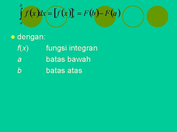 l dengan: f(x) a b fungsi integran batas bawah batas 