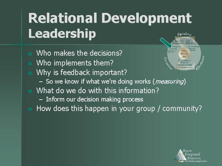 Relational Development Leadership n n n Who makes the decisions? Who implements them? Why
