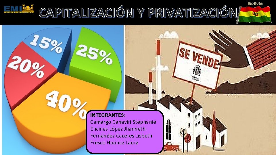 CAPITALIZACIÓN Y PRIVATIZACIÓN INTEGRANTES: Camargo Canaviri Stephanie Encinas López Jhanneth Fernández Caceres Lisbeth Fresco