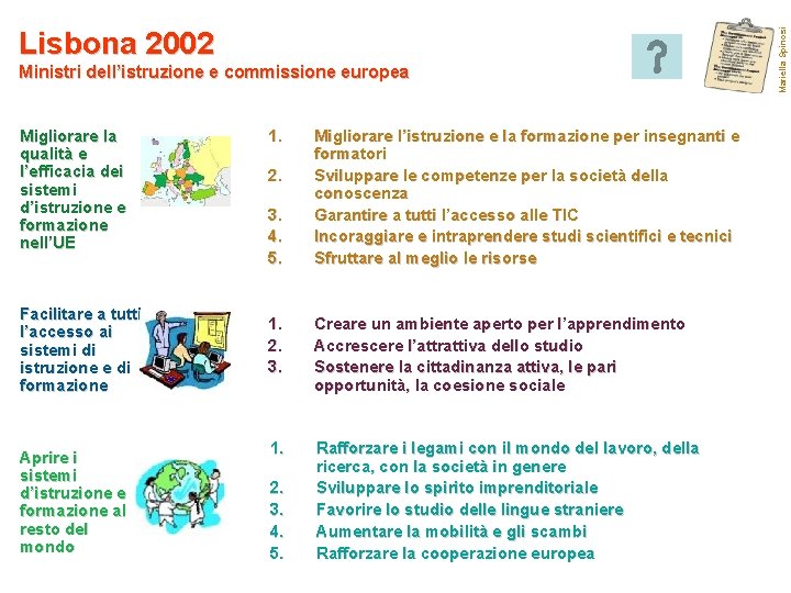 Ministri dell’istruzione e commissione europea Migliorare la qualità e l’efficacia dei sistemi d’istruzione e