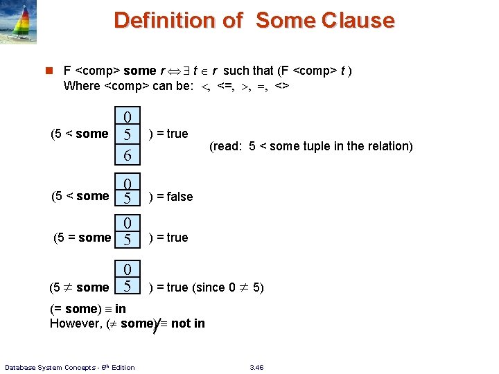 Definition of Some Clause n F <comp> some r t r such that (F