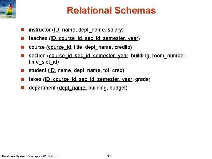 Relational Schemas n instructor (ID, name, dept_name, salary) n teaches (ID, course_id, sec_id, semester,