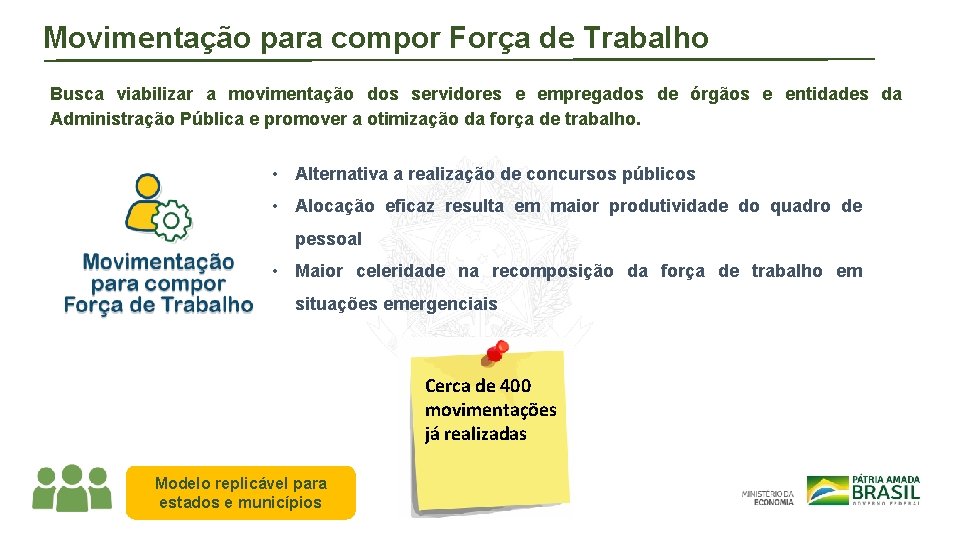 Movimentação para compor Força de Trabalho Busca viabilizar a movimentação dos servidores e empregados