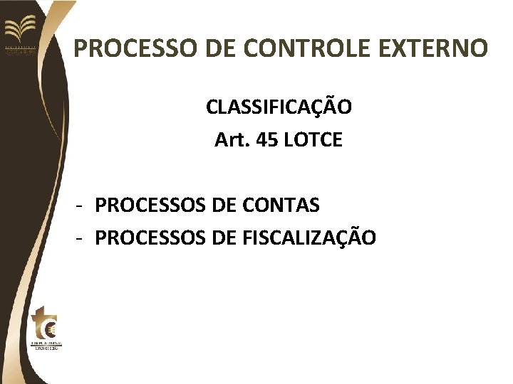 PROCESSO DE CONTROLE EXTERNO CLASSIFICAÇÃO Art. 45 LOTCE - PROCESSOS DE CONTAS - PROCESSOS
