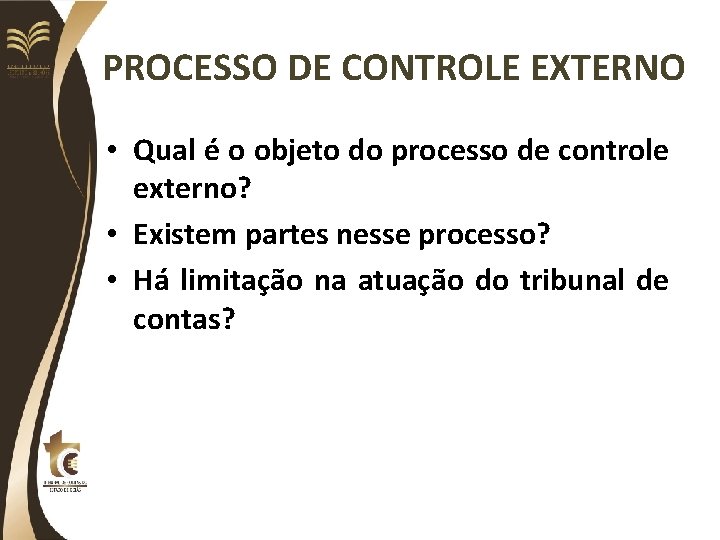 PROCESSO DE CONTROLE EXTERNO • Qual é o objeto do processo de controle externo?