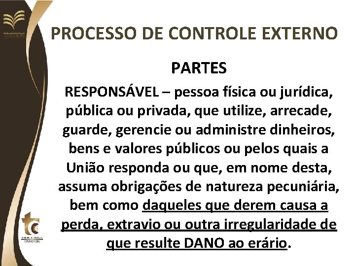 PROCESSO DE CONTROLE EXTERNO PARTES RESPONSÁVEL – pessoa física ou jurídica, pública ou privada,