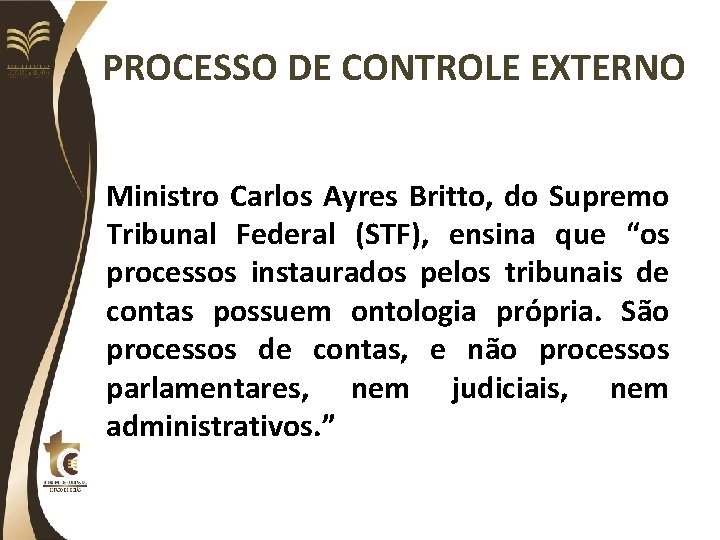 PROCESSO DE CONTROLE EXTERNO Ministro Carlos Ayres Britto, do Supremo Tribunal Federal (STF), ensina