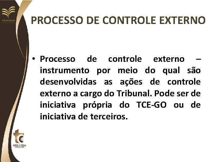 PROCESSO DE CONTROLE EXTERNO • Processo de controle externo – instrumento por meio do