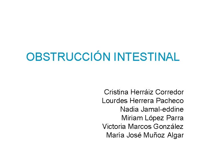 OBSTRUCCIÓN INTESTINAL Cristina Herráiz Corredor Lourdes Herrera Pacheco Nadia Jamal-eddine Miriam López Parra Victoria