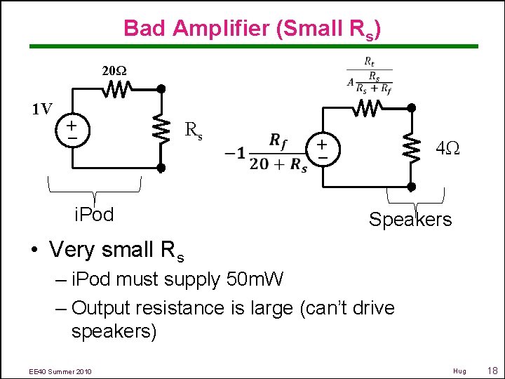 Bad Amplifier (Small Rs) 20Ω i. Pod Rs – + 1 V 4Ω Speakers